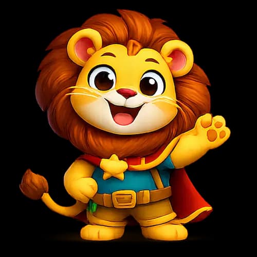 A brave little lion celebrating rewards